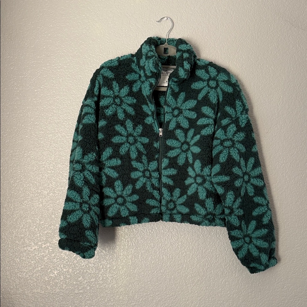 Hollister Forest green Teal Floral Sweater